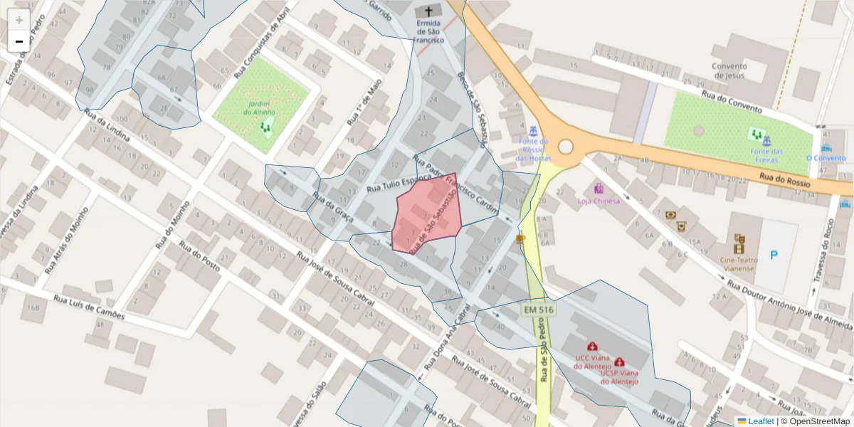 Mapa detalhado do código postal 7090-252 com limites, códigos postais vizinhos e agências dos correios