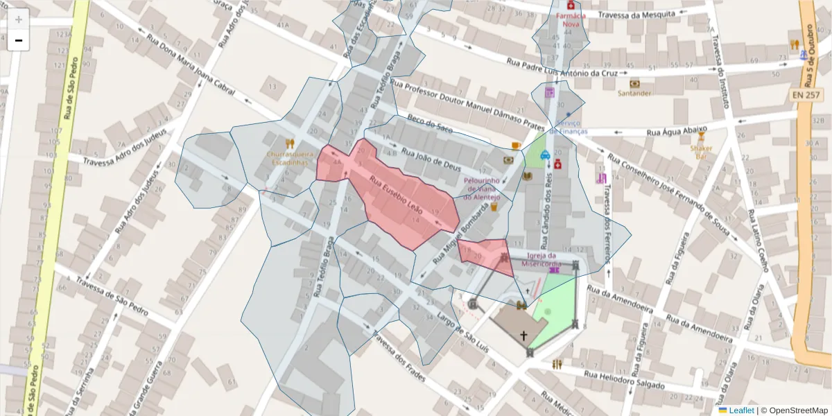 Mapa detalhado do código postal 7090-271 com limites, códigos postais vizinhos e agências dos correios