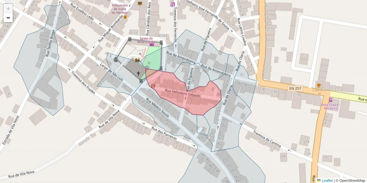 Mapa detalhado do código postal 7090-272 com limites, códigos postais vizinhos e agências dos correios