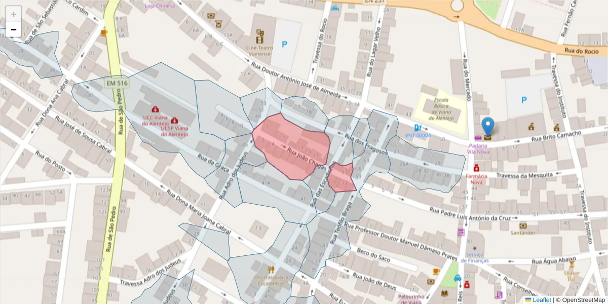 Mapa detalhado do código postal 7090-273 com limites, códigos postais vizinhos e agências dos correios