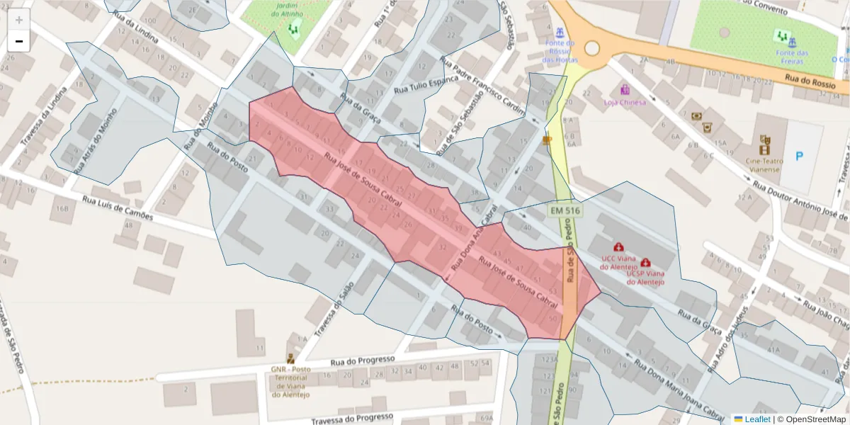 Mapa detalhado do código postal 7090-275 com limites, códigos postais vizinhos e agências dos correios
