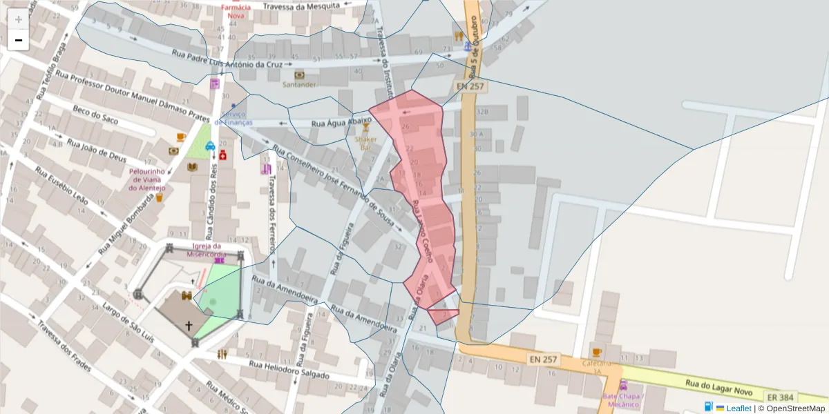 Mapa detalhado do código postal 7090-277 com limites, códigos postais vizinhos e agências dos correios