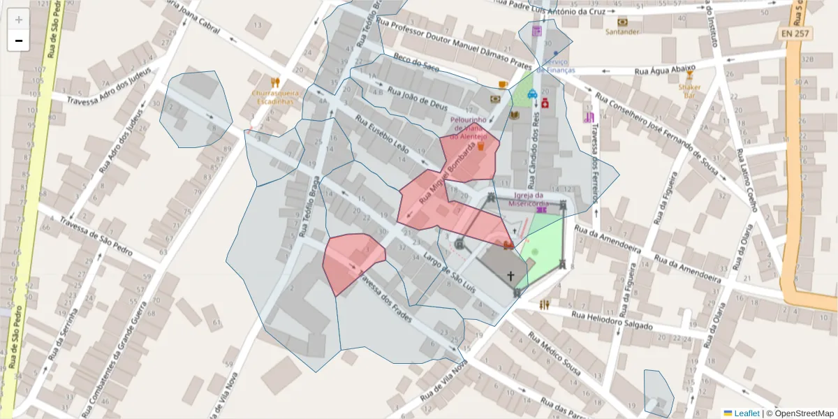 Mapa detalhado do código postal 7090-281 com limites, códigos postais vizinhos e agências dos correios