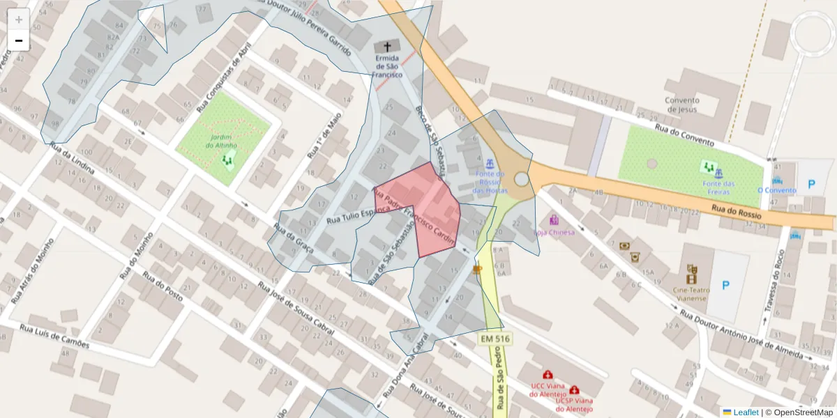 Mapa detalhado do código postal 7090-283 com limites, códigos postais vizinhos e agências dos correios