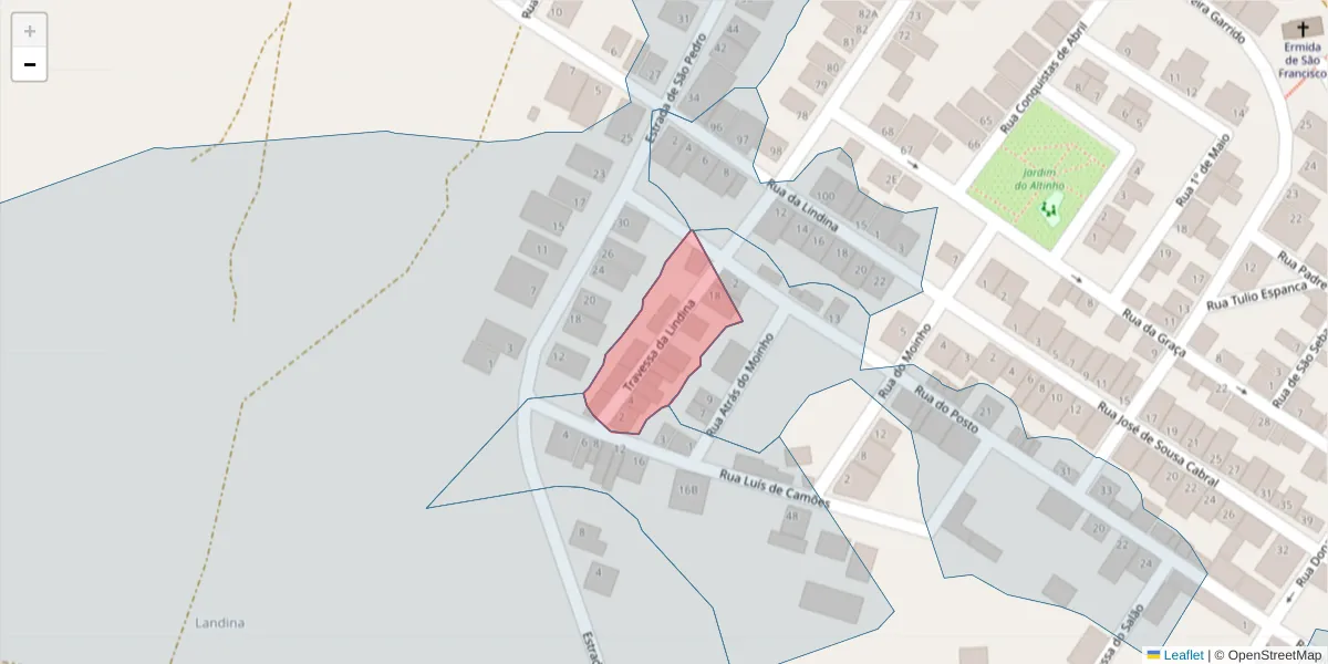 Mapa detalhado do código postal 7090-289 com limites, códigos postais vizinhos e agências dos correios