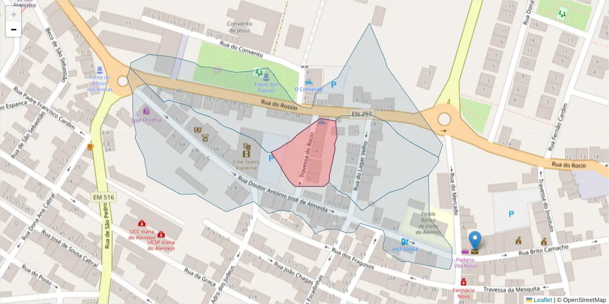 Mapa detalhado do código postal 7090-294 com limites, códigos postais vizinhos e agências dos correios