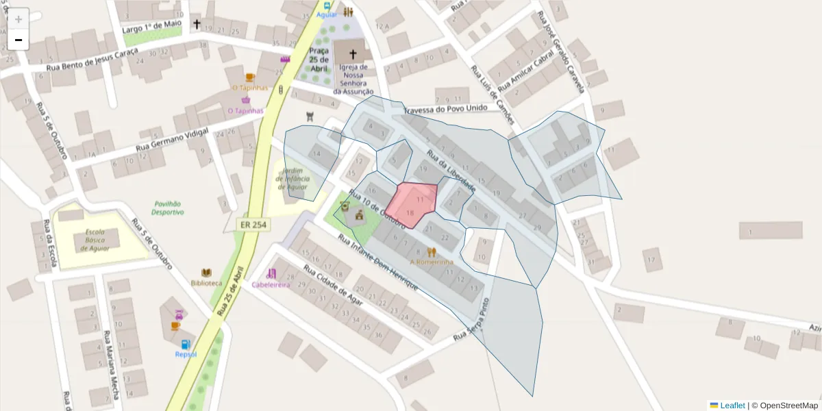 Mapa detalhado do código postal 7090-402 com limites, códigos postais vizinhos e agências dos correios