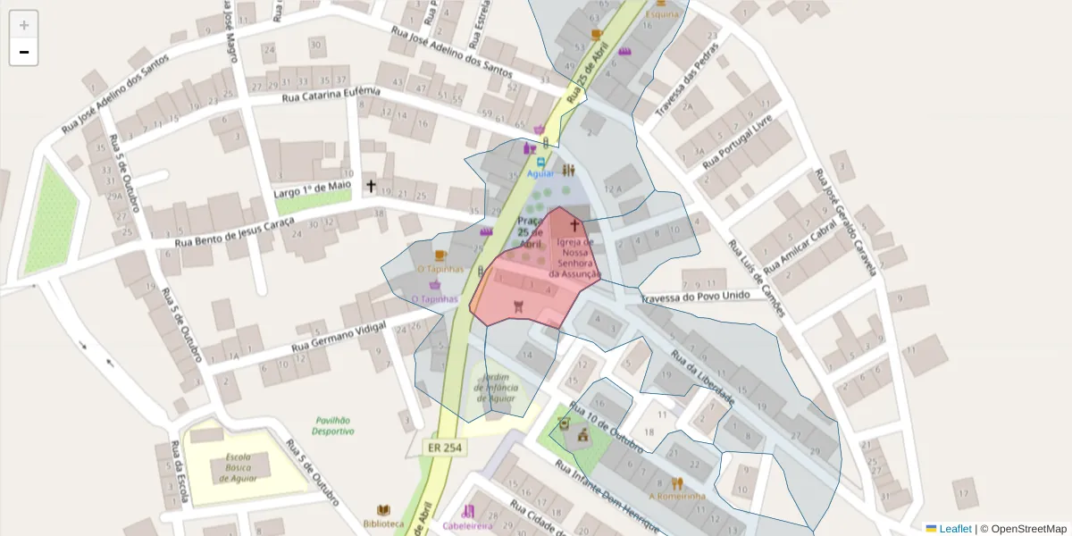 Mapa detalhado do código postal 7090-404 com limites, códigos postais vizinhos e agências dos correios