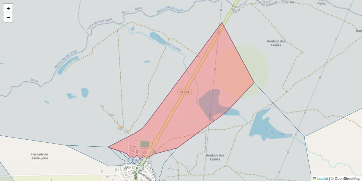 Mapa detalhado do código postal 7090-410 com limites, códigos postais vizinhos e agências dos correios