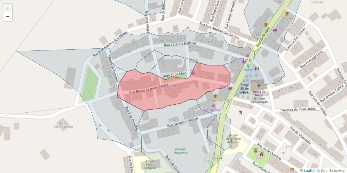 Mapa detalhado do código postal 7090-411 com limites, códigos postais vizinhos e agências dos correios