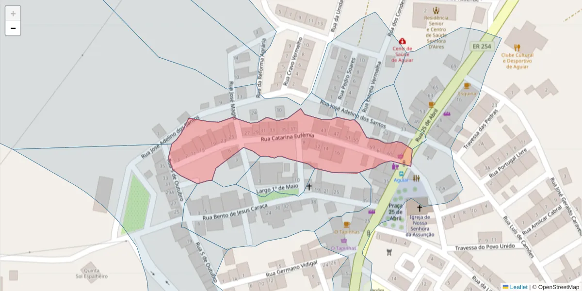 Mapa detalhado do código postal 7090-412 com limites, códigos postais vizinhos e agências dos correios