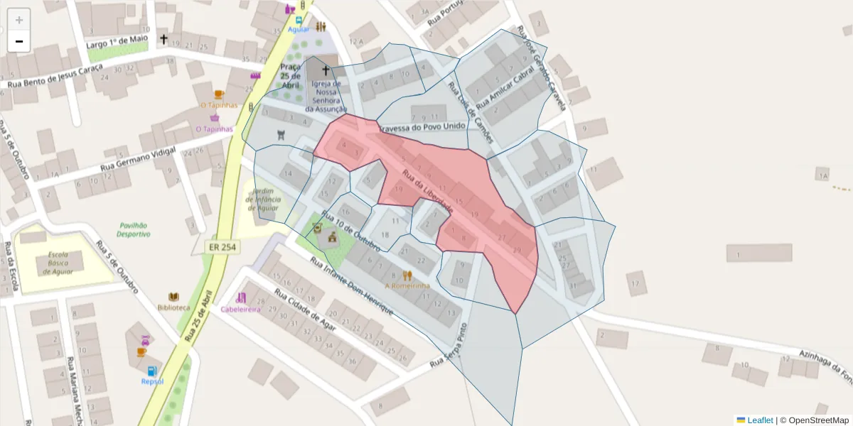 Mapa detalhado do código postal 7090-416 com limites, códigos postais vizinhos e agências dos correios
