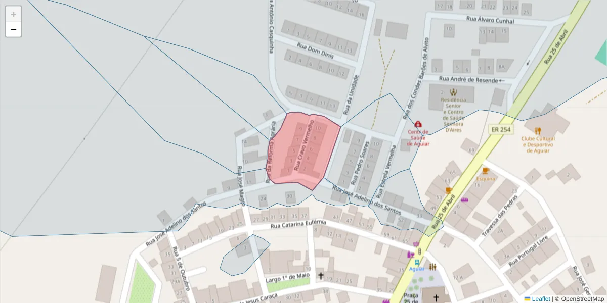 Mapa detalhado do código postal 7090-418 com limites, códigos postais vizinhos e agências dos correios