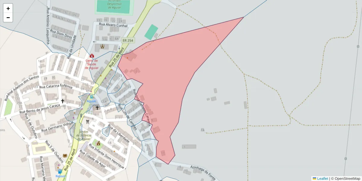 Mapa detalhado do código postal 7090-421 com limites, códigos postais vizinhos e agências dos correios