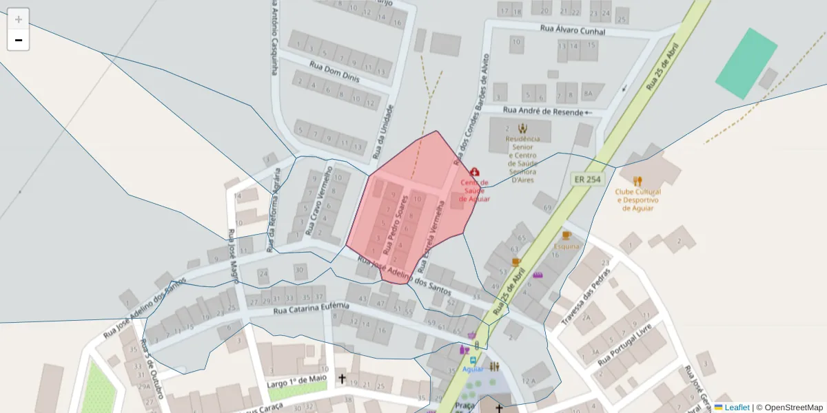 Mapa detalhado do código postal 7090-425 com limites, códigos postais vizinhos e agências dos correios