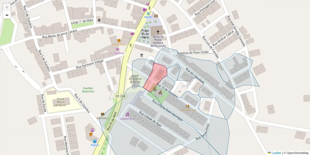 Mapa detalhado do código postal 7090-427 com limites, códigos postais vizinhos e agências dos correios