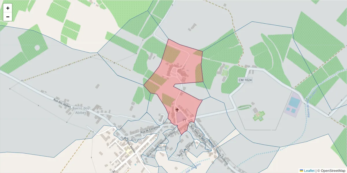 Mapa detalhado do código postal 7100-019 com limites, códigos postais vizinhos e agências dos correios