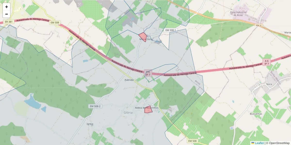 Mapa detalhado do código postal 7100-041 com limites, códigos postais vizinhos e agências dos correios