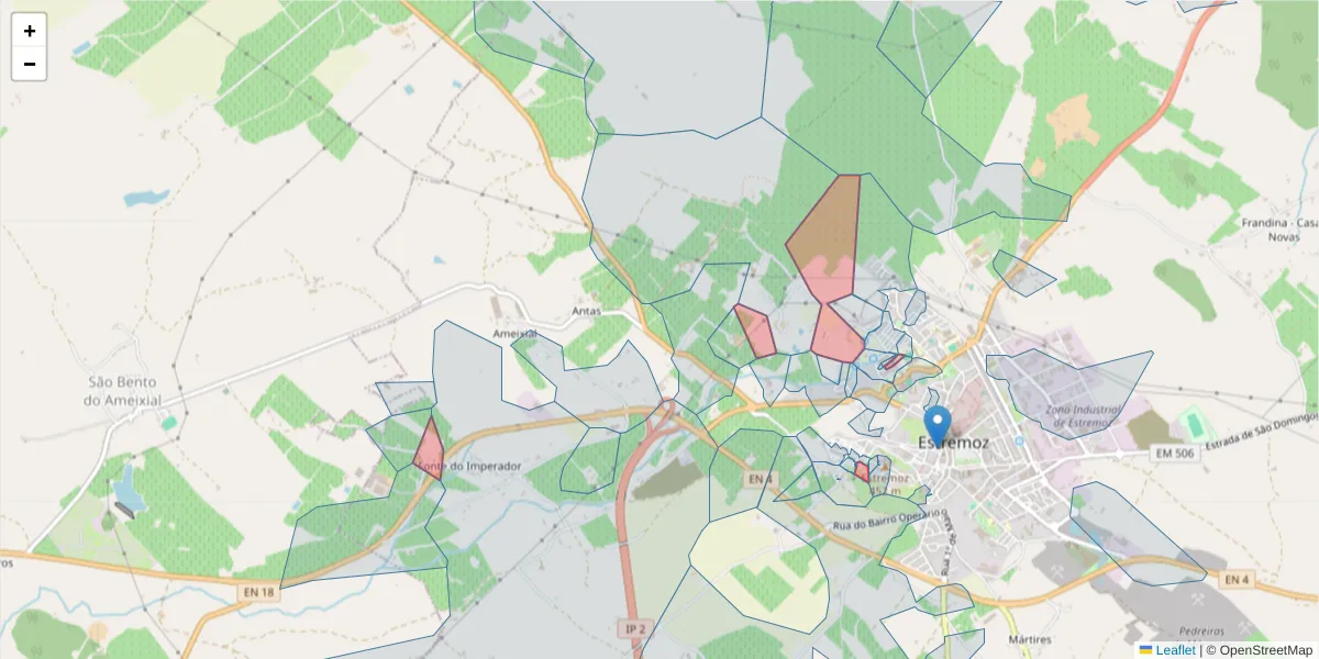 Mapa detalhado do código postal 7100-056 com limites, códigos postais vizinhos e agências dos correios