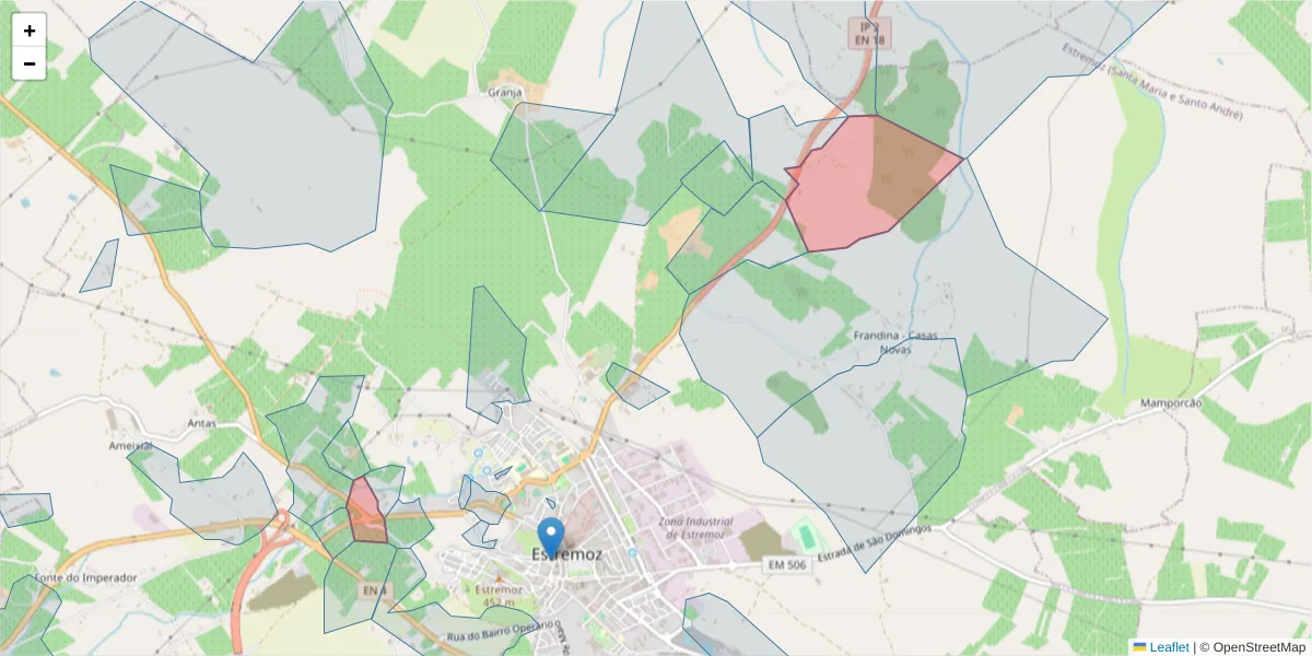 Mapa detalhado do código postal 7100-063 com limites, códigos postais vizinhos e agências dos correios