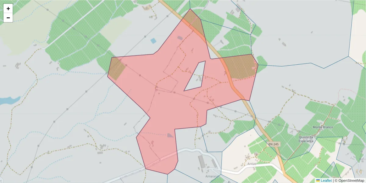 Mapa detalhado do código postal 7100-078 com limites, códigos postais vizinhos e agências dos correios
