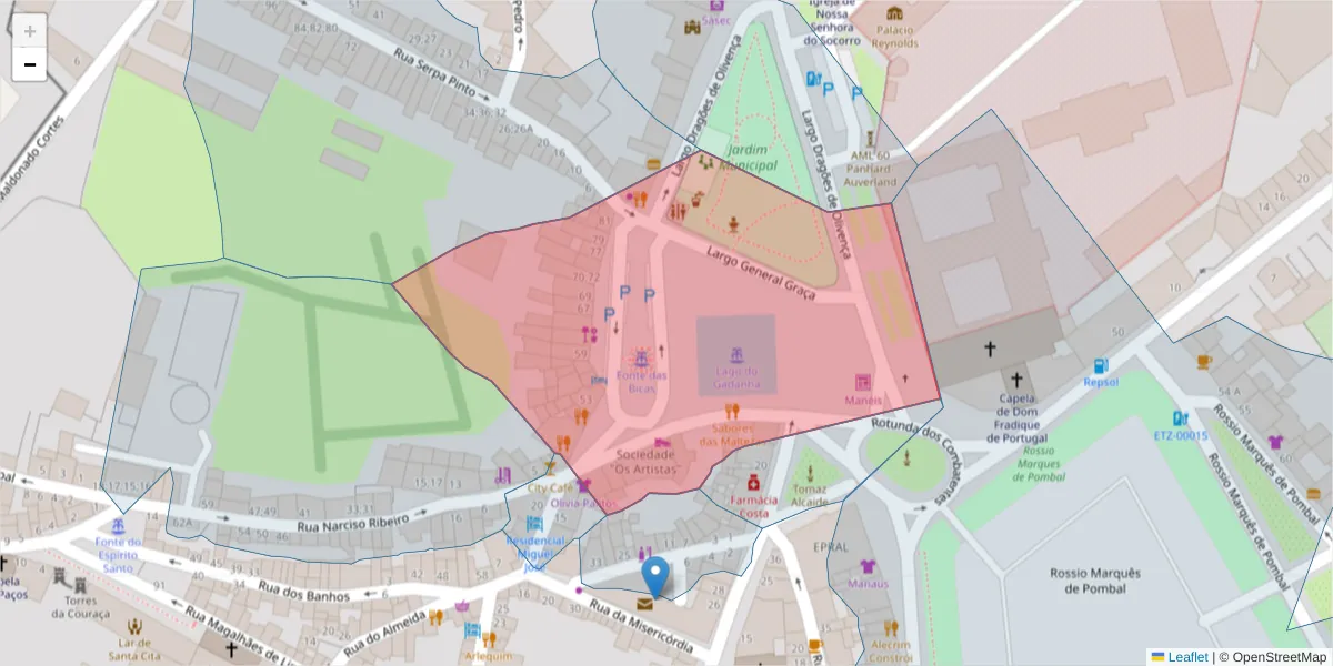 Mapa detalhado do código postal 7100-112 com limites, códigos postais vizinhos e agências dos correios