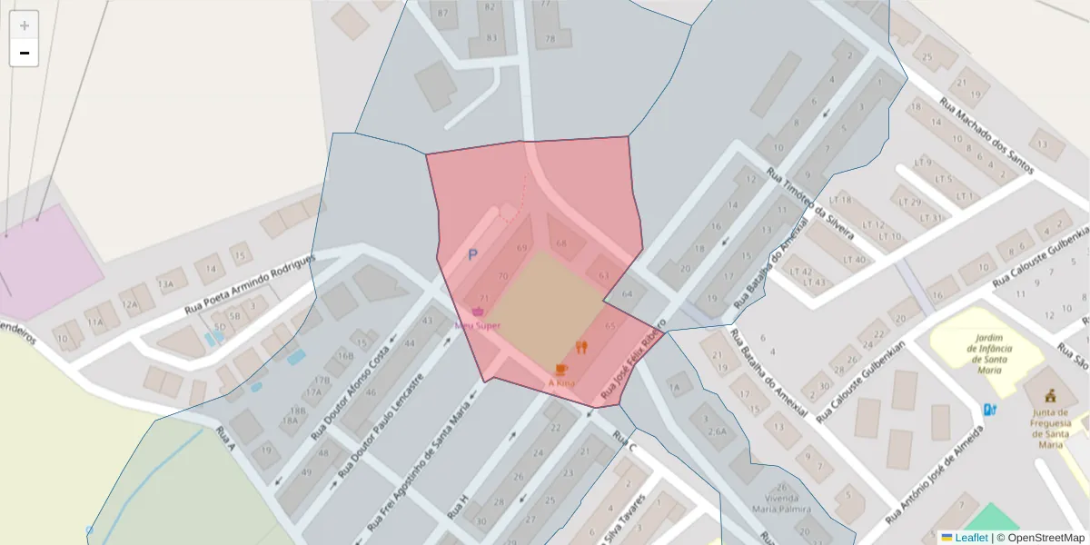 Mapa detalhado do código postal 7100-113 com limites, códigos postais vizinhos e agências dos correios