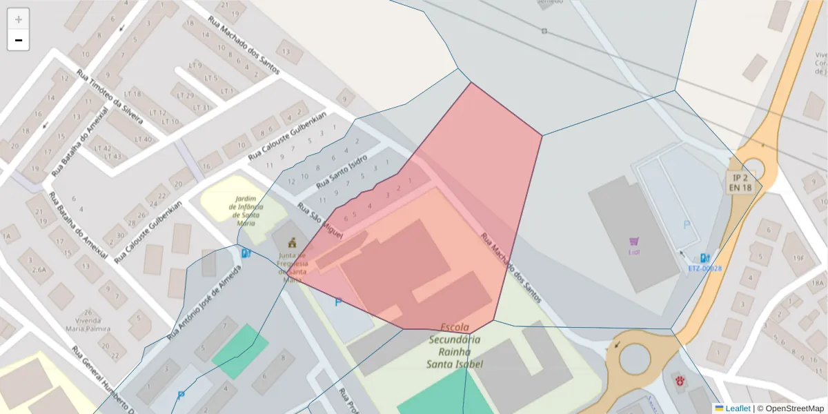 Mapa detalhado do código postal 7100-119 com limites, códigos postais vizinhos e agências dos correios