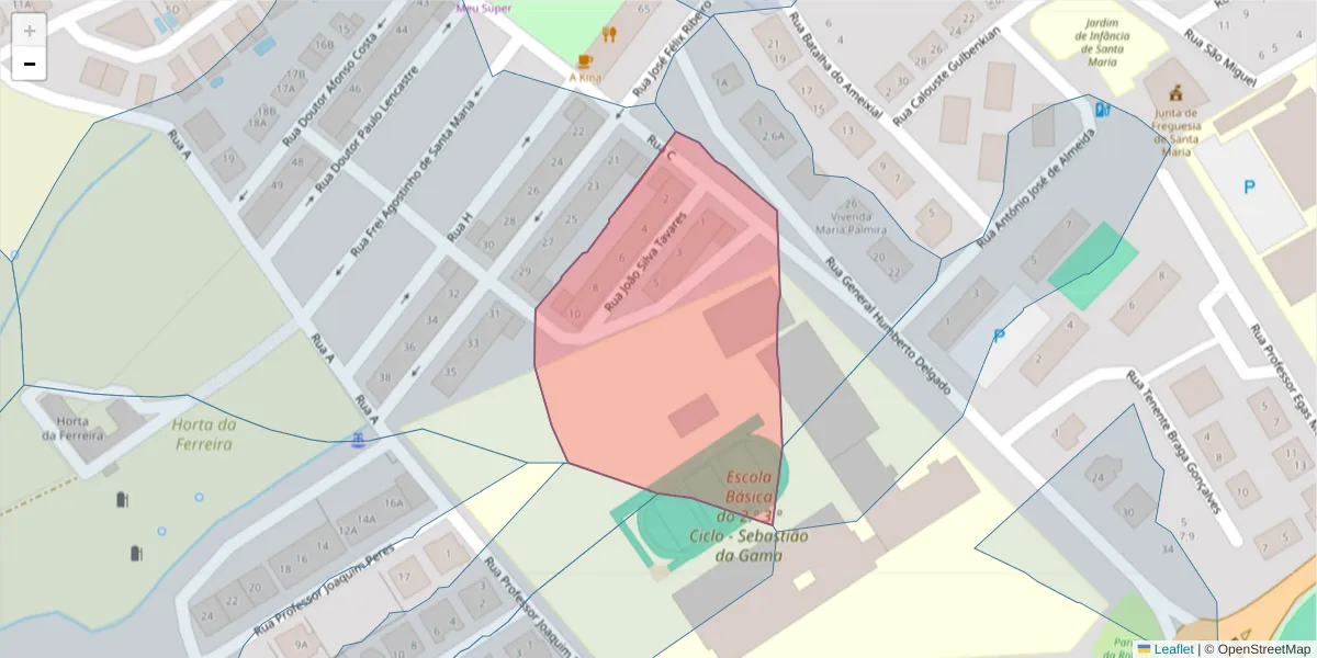 Mapa detalhado do código postal 7100-124 com limites, códigos postais vizinhos e agências dos correios