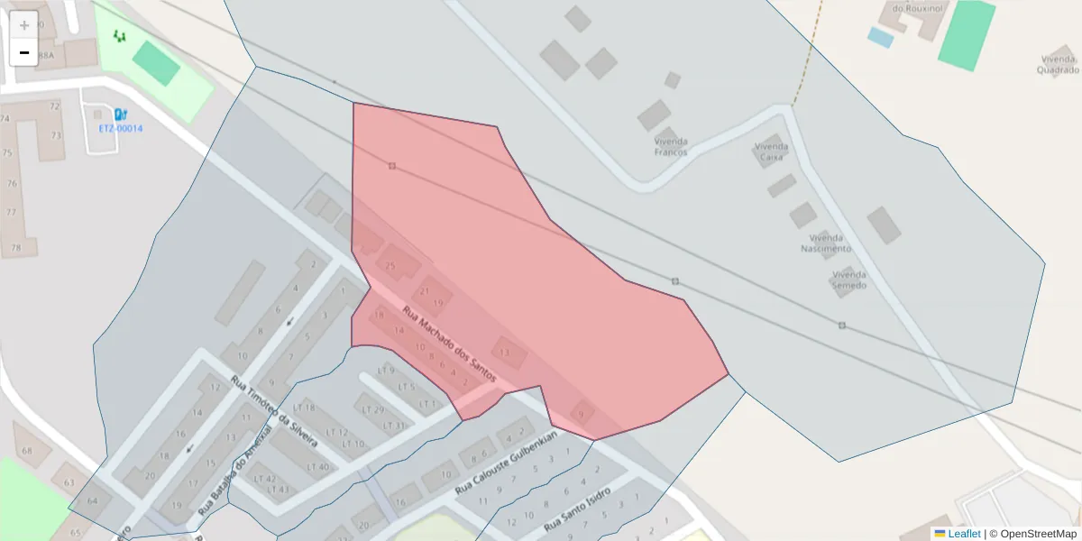 Mapa detalhado do código postal 7100-127 com limites, códigos postais vizinhos e agências dos correios