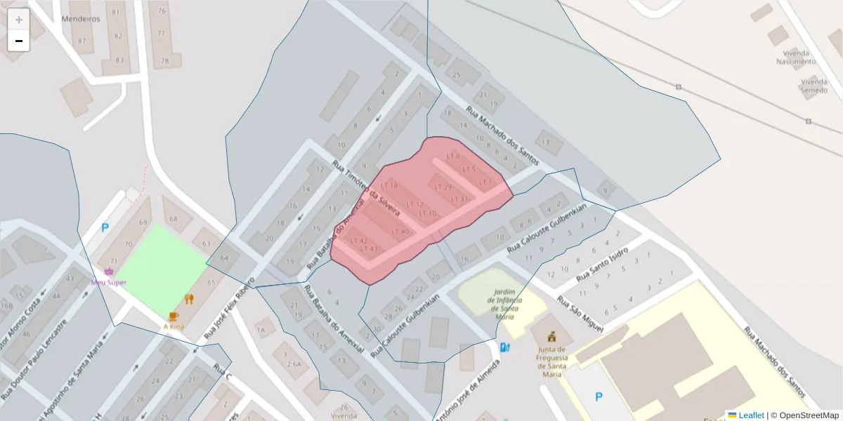Mapa detalhado do código postal 7100-132 com limites, códigos postais vizinhos e agências dos correios