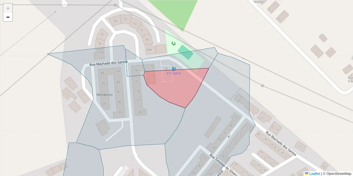 Mapa detalhado do código postal 7100-133;7100-151 com limites, códigos postais vizinhos e agências dos correios