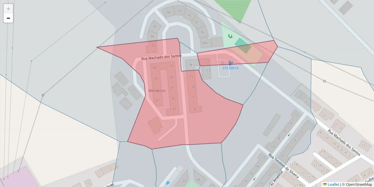 Mapa detalhado do código postal 7100-151 com limites, códigos postais vizinhos e agências dos correios