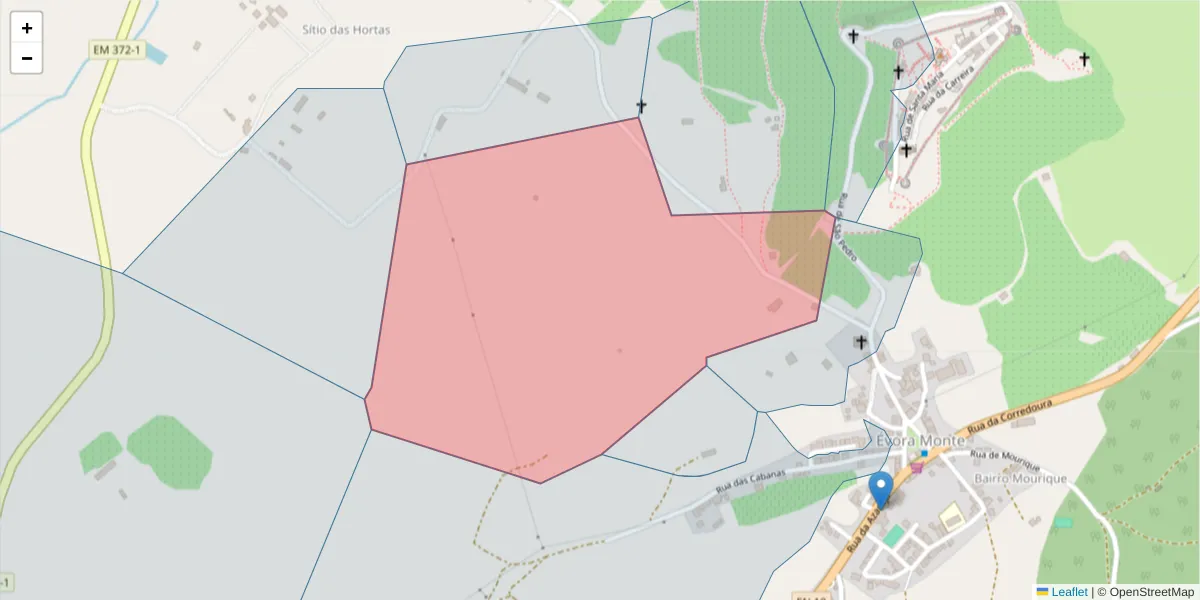 Mapa detalhado do código postal 7100-224 com limites, códigos postais vizinhos e agências dos correios