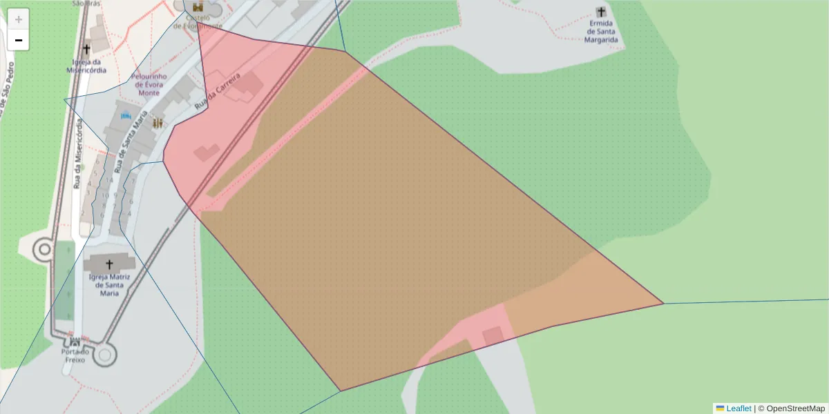 Mapa detalhado do código postal 7100-302 com limites, códigos postais vizinhos e agências dos correios