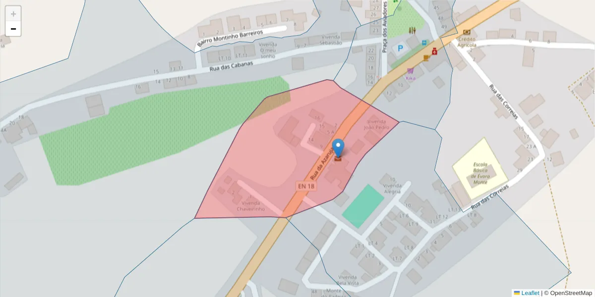 Mapa detalhado do código postal 7100-306 com limites, códigos postais vizinhos e agências dos correios