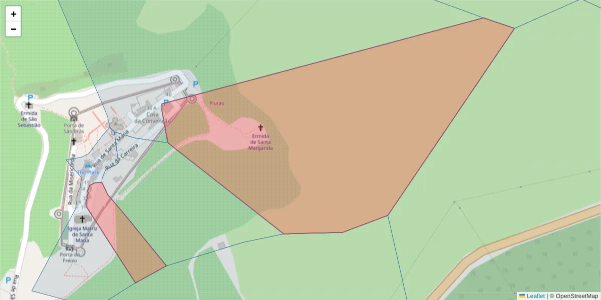 Mapa detalhado do código postal 7100-307 com limites, códigos postais vizinhos e agências dos correios