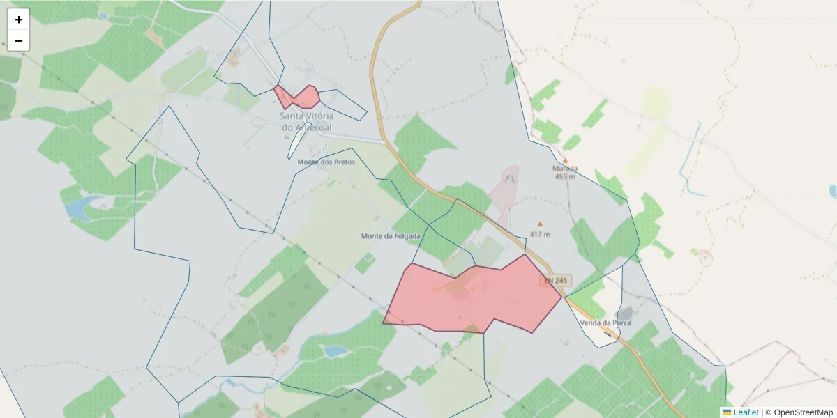 Mapa detalhado do código postal 7100-402 com limites, códigos postais vizinhos e agências dos correios