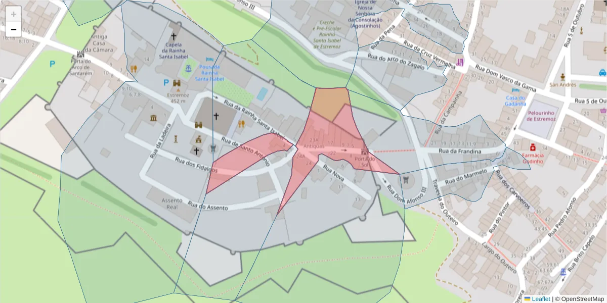 Mapa detalhado do código postal 7100-503 com limites, códigos postais vizinhos e agências dos correios