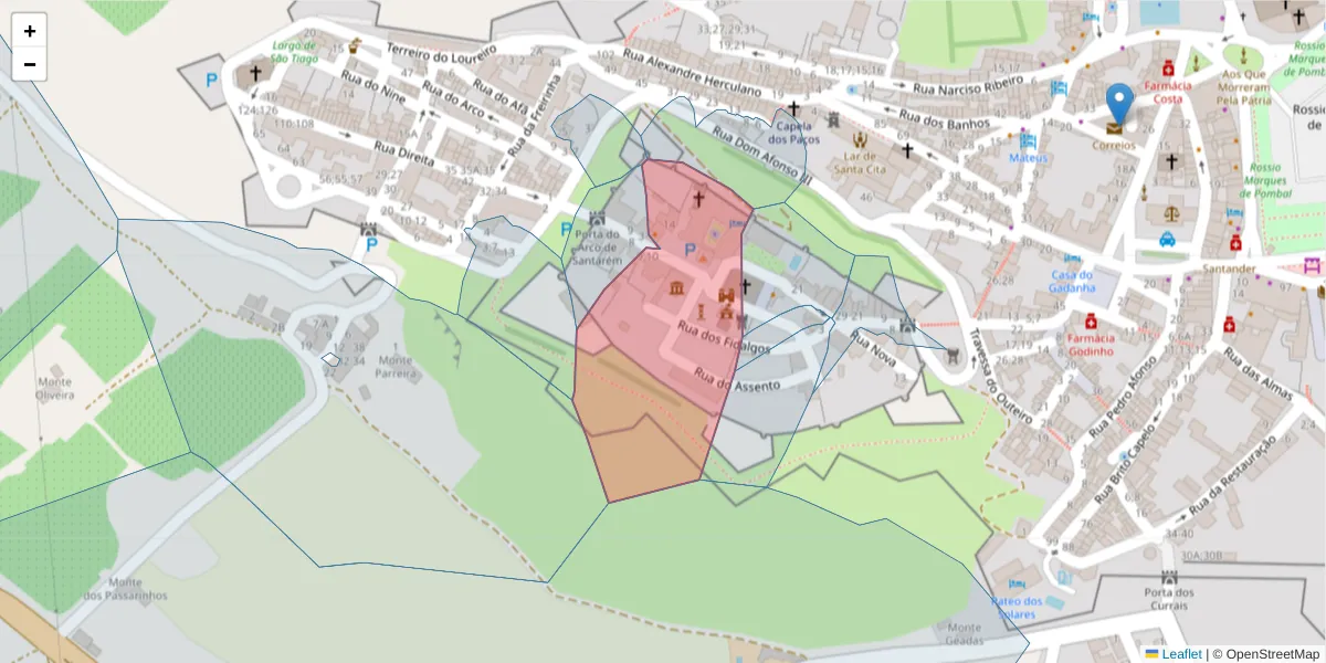 Mapa detalhado do código postal 7100-509 com limites, códigos postais vizinhos e agências dos correios