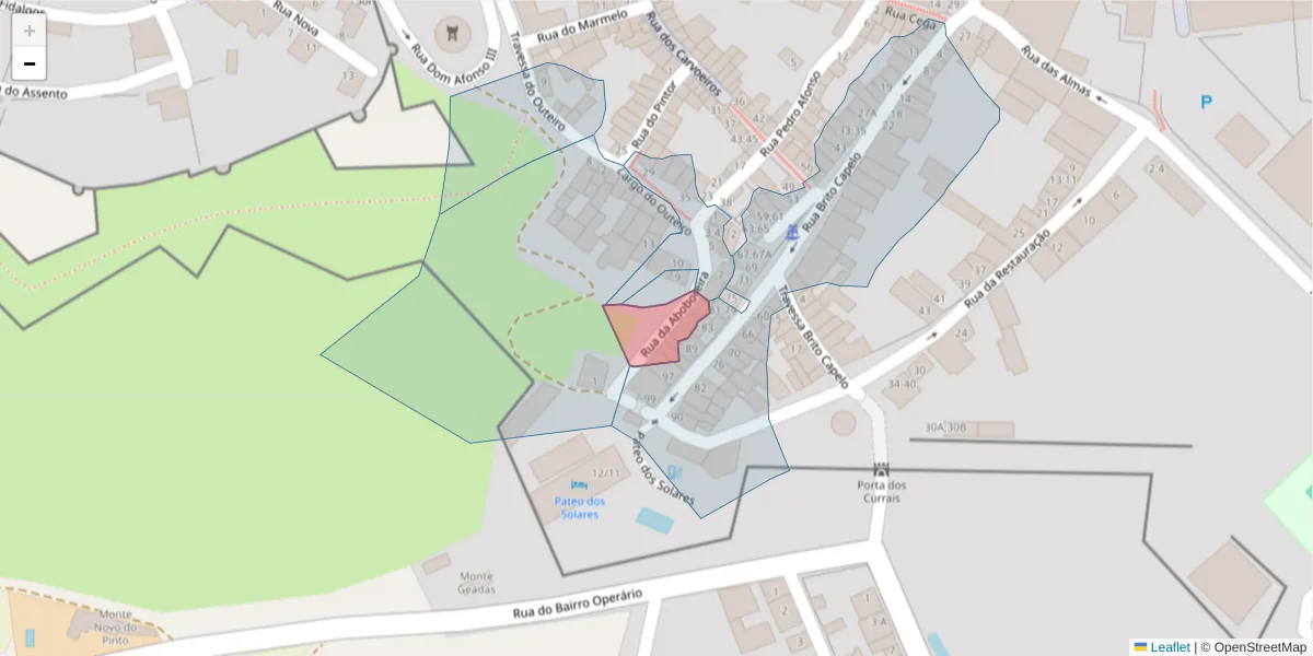 Mapa detalhado do código postal 7100-520 com limites, códigos postais vizinhos e agências dos correios