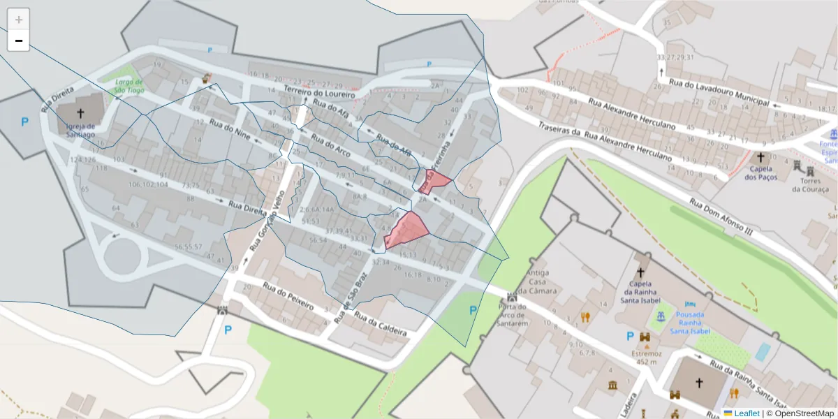 Mapa detalhado do código postal 7100-525 com limites, códigos postais vizinhos e agências dos correios