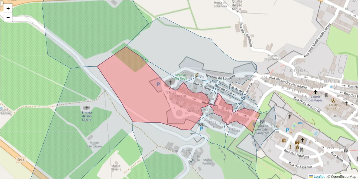 Mapa detalhado do código postal 7100-535 com limites, códigos postais vizinhos e agências dos correios