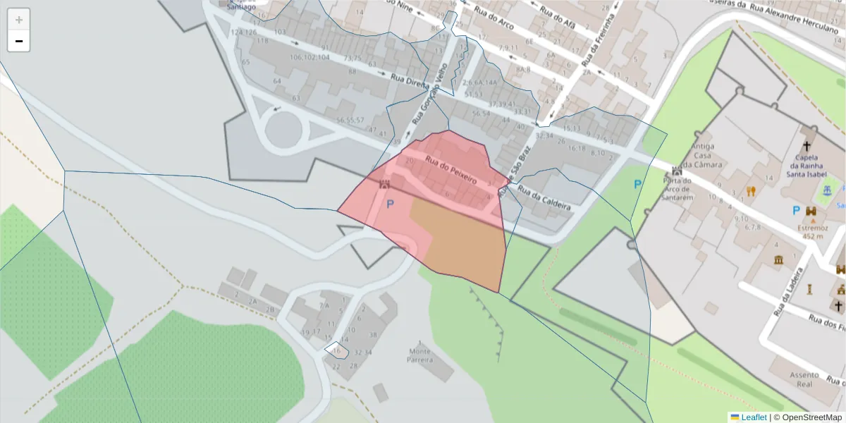 Mapa detalhado do código postal 7100-545 com limites, códigos postais vizinhos e agências dos correios