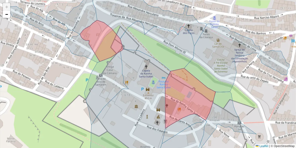 Mapa detalhado do código postal 7100-558 com limites, códigos postais vizinhos e agências dos correios