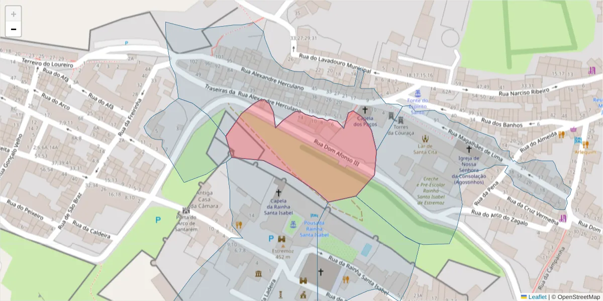Mapa detalhado do código postal 7100-563 com limites, códigos postais vizinhos e agências dos correios