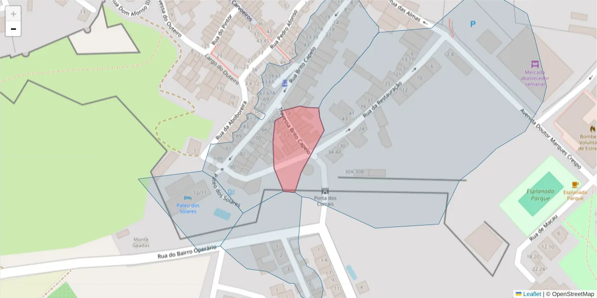 Mapa detalhado do código postal 7100-566 com limites, códigos postais vizinhos e agências dos correios