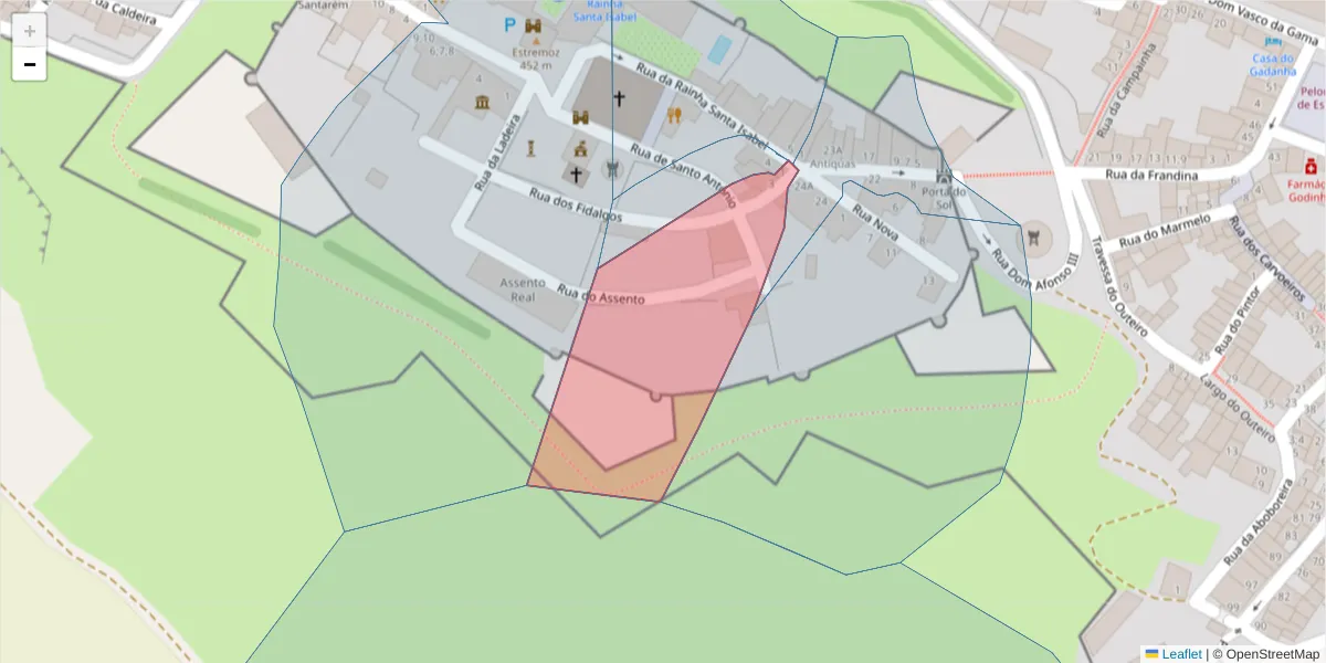 Mapa detalhado do código postal 7100-568 com limites, códigos postais vizinhos e agências dos correios