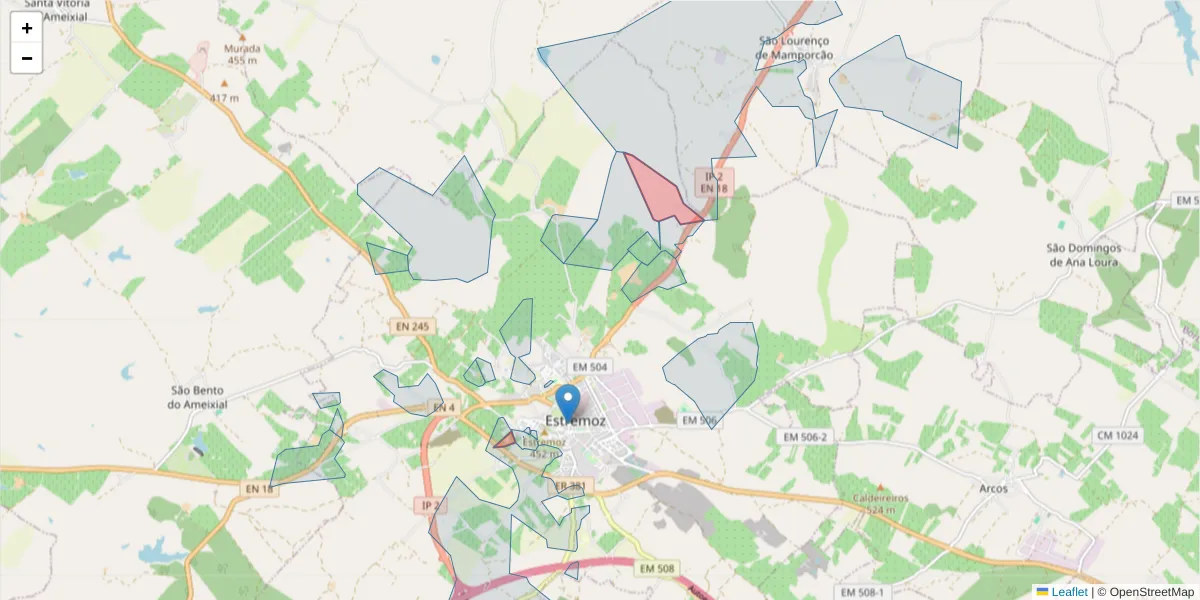 Mapa detalhado do código postal 7100-572 com limites, códigos postais vizinhos e agências dos correios