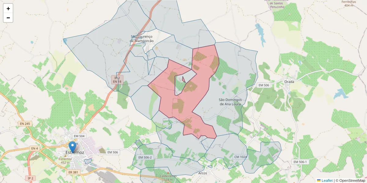 Mapa detalhado do código postal 7100-640 com limites, códigos postais vizinhos e agências dos correios